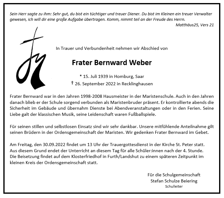 Traueranzeige der Maristenschule