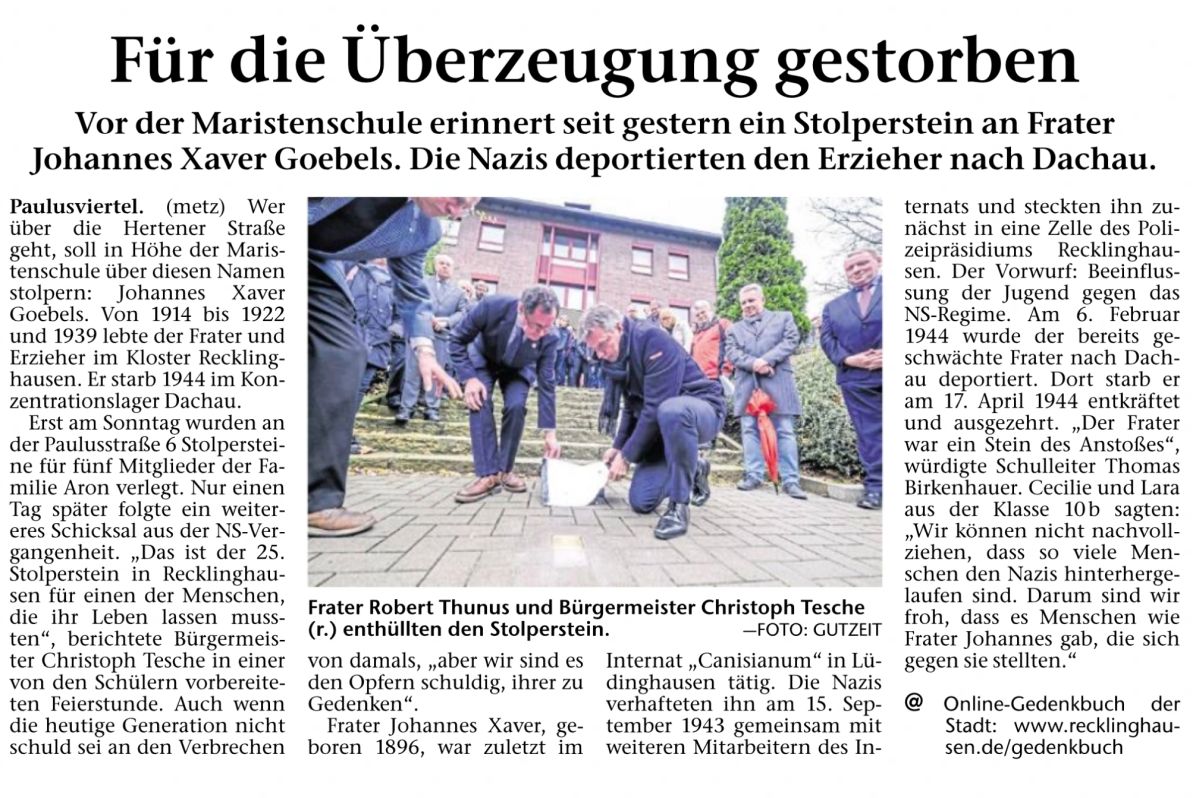Stolperstein Frater Johannes